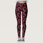 Rode Glitter Lips Modern Zwart Leggings (Voorkant)