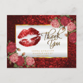 Rode Glitter Lipstick en Rozen - Dank u Briefkaart (Voorkant)