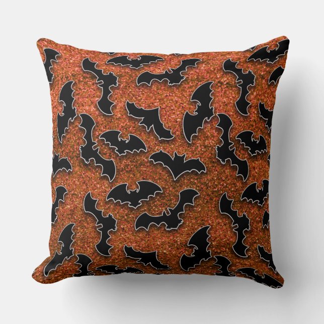 RODE GLITTER LOOK MET ZWARTE VLEERMUIZEN KUSSEN (Voorkant)