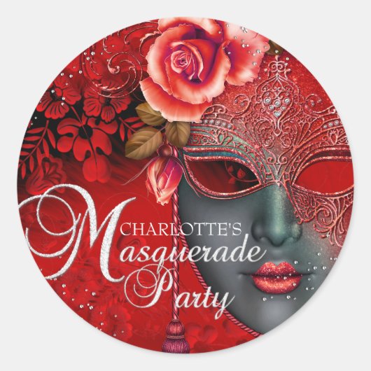 Rode Glitter Masker Maskerade Feest Sticker (Voorkant)