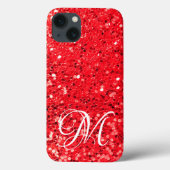 Rode glitter met monogram Case-Mate iPhone case (Achterkant)