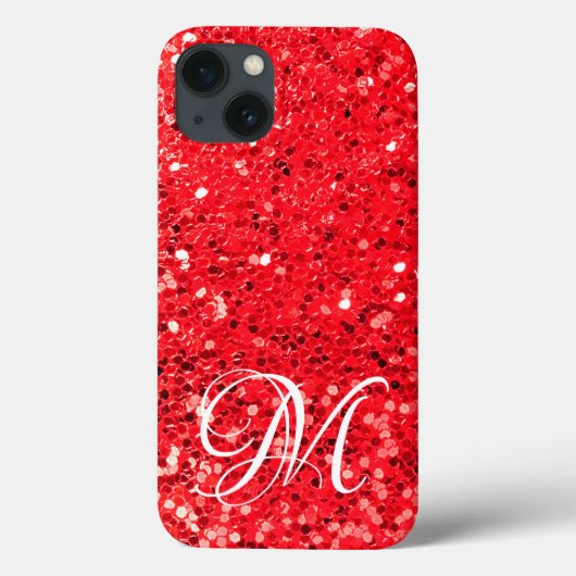 Rode glitter met monogram Case-Mate iPhone case (Achterkant)