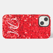 Rode glitter met monogram iPhone hoesje (Achterkant horizontaal)