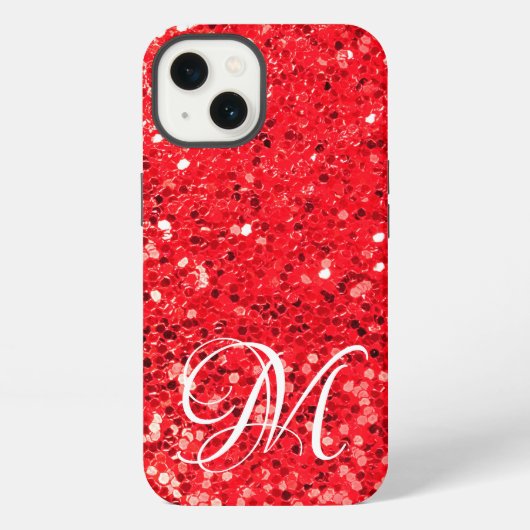 Rode glitter met monogram iPhone hoesje (Achterkant)