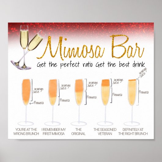 Rode Glitter Mimosa Bar Bruiloftsbrunch Bord Poster (Voorkant)