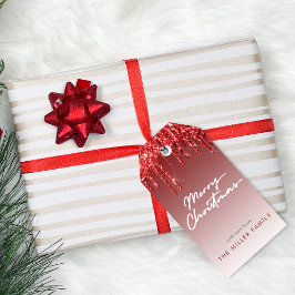 Rode Glitter Moderne Typografie Elegante Minimalis Cadeaulabel