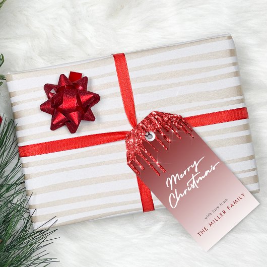 Rode Glitter Moderne Typografie Elegante Minimalis Cadeaulabel