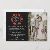 Rode Glitter Monogram Poker Chip Casino Bruiloft Bedankkaart (Voorkant)