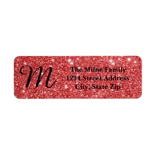 Rode Glitter Monogram - Retouradreslabels Etiket (Voorkant)