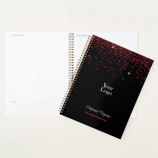 Rode glitter op zwarte achtergrond Wekelijks Maand Planner (Display)