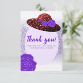 Rode glitter pet paarse lavendel bedankkaart (Staand voorkant)