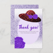 Rode glitter pet paarse lavendel bedankkaart (Voorkant / Achterkant)