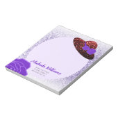 Rode glitter pet paarse lavendel notitieblok (Linkerzijde)