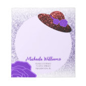 Rode glitter pet paarse lavendel notitieblok (Voorkant)