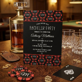 Rode Glitter Pokerchip Las Vegas Bachelorfeest Kaart