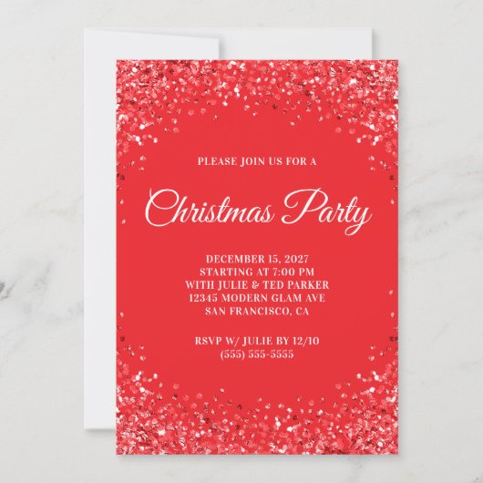 Rode Glitter Rand Kerstfeest Kaart (Voorkant)