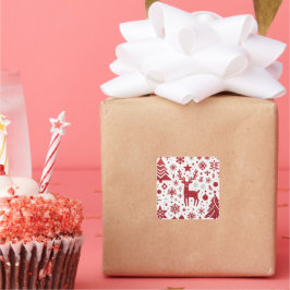 Rode Glitter Rendier Kerststicker Vierkante Sticker