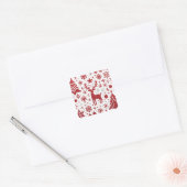 Rode Glitter Rendier Kerststicker Vierkante Sticker (Envelop)