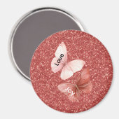 Rode Glitter Roze Liefde Vreugde Vlinders Magneet (Voorkant / Achterkant)