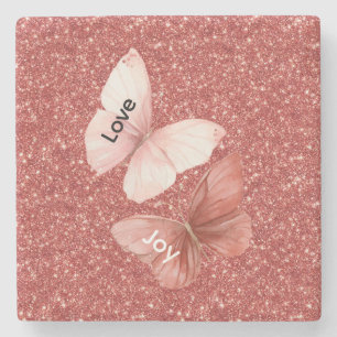 Rode Glitter Roze Liefde Vreugde Vlinders Stenen Onderzetter