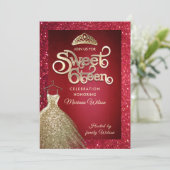 Rode glitter schattige jurk tiara Gold typografie Kaart (Staand voorkant)