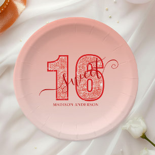 Rode Glitter Schrift Sweet 16 Papieren Bordje