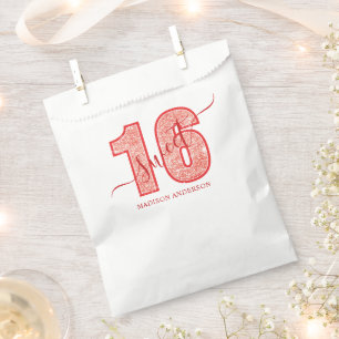 Rode Glitter Script Sweet 16 Verjaardag Glamour Bedankzakje