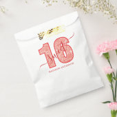 Rode Glitter Script Sweet 16 Verjaardag Glamour Bedankzakje (Gezegeld)