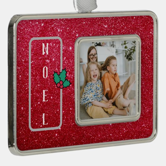 Rode Glitter-serie Foto Verzilverd Omlijst Ornament (Rechts)