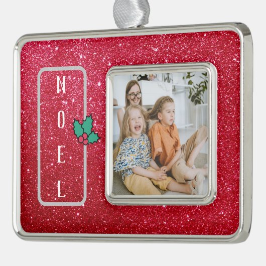  Rode Glitter-serie Foto Verzilverd Omlijst Ornament (Links)