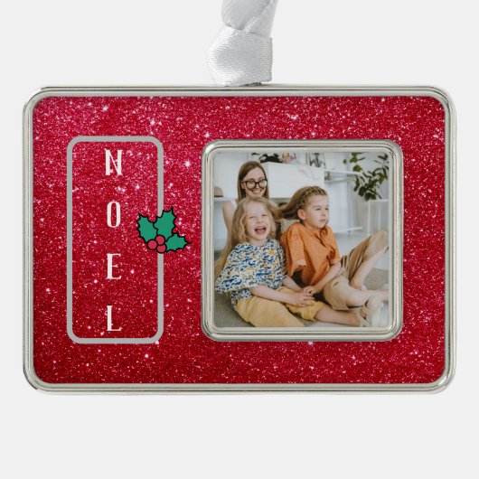  Rode Glitter-serie Foto Verzilverd Omlijst Ornament (Voorkant)