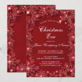 Rode Glitter Sneeuwvlokken Kerstavond Feest Kaart (Voorkant / Achterkant)