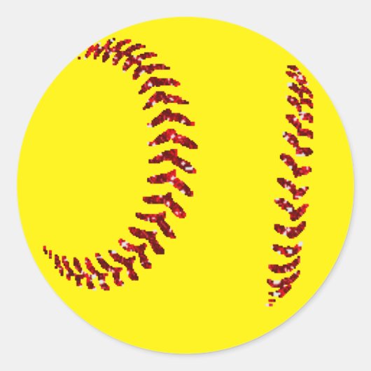 Rode glitter Softball Stiches Ronde Sticker (Voorkant)
