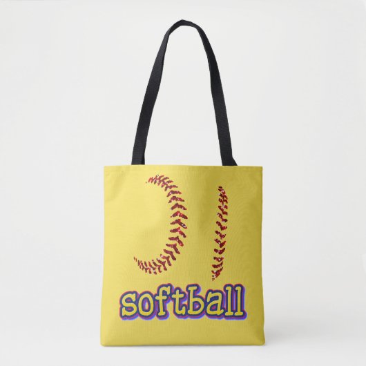 Rode Glitter Softball Stitches met Softball-tekst Tote Bag (Voorkant)
