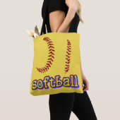 Rode Glitter Softball Stitches met Softball-tekst Tote Bag (Dichtbij)