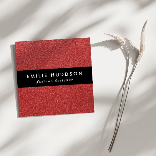 Rode glitter, sprankeling, glitterachtergrond vierkante visitekaartje