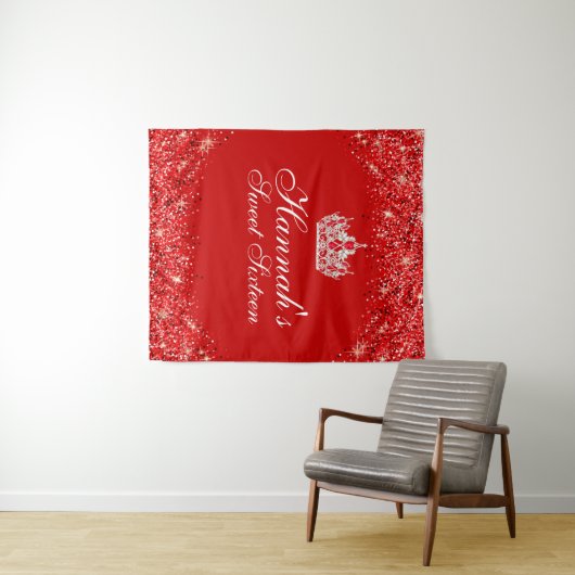 Rode Glitter Sweet 16 Achtergrond Wandkleed (In Situ (horizontaal))