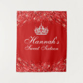 Rode Glitter Sweet 16 Achtergrond Wandkleed (Voorkant)