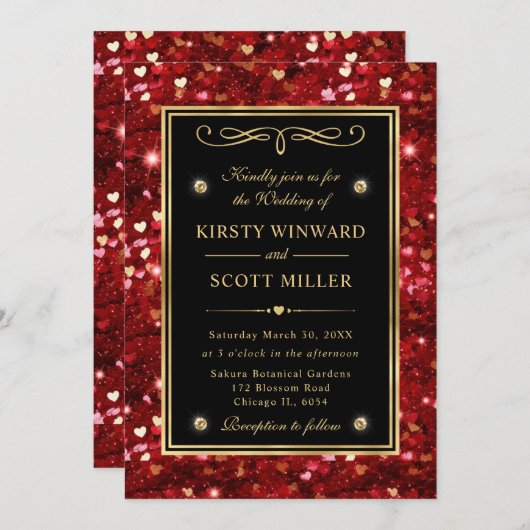 rode glitter Valentijn harten bruiloft Kaart (Voorkant / Achterkant)