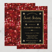 rode glitter Valentijn harten zoet zestien Kaart (Voorkant / Achterkant)