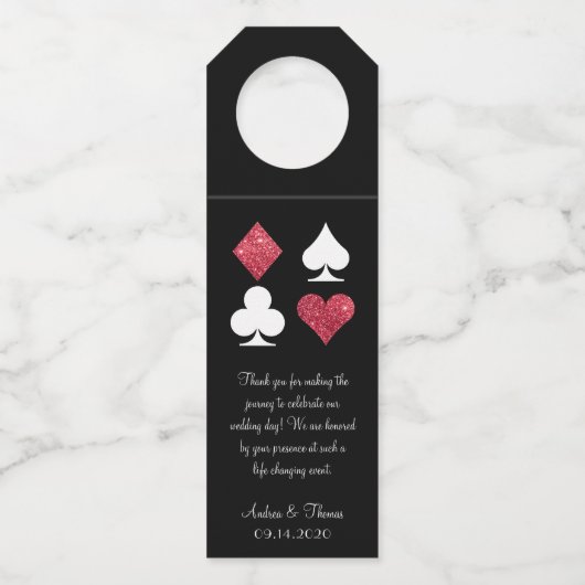 Rode Glitter Vegas Bruiloft Welkomstfles Label (Voorkant)