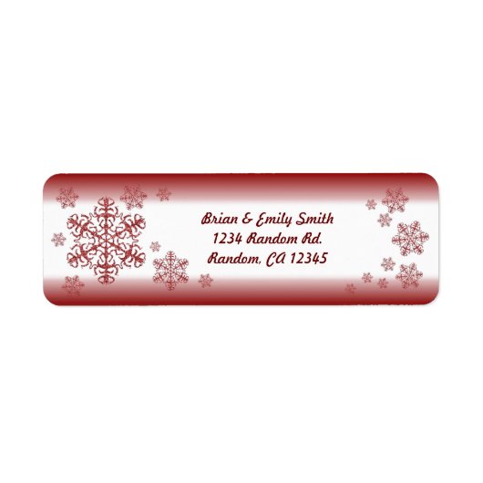Rode glitter vervaagt het terugzendadres van sneeu etiket (Voorkant)