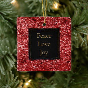 Rode Glitter Vrede Liefde Joy Keramisch Ornament