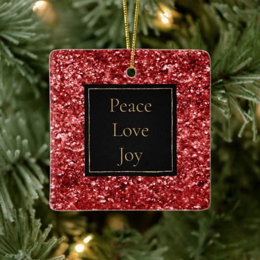 Rode Glitter Vrede Liefde Joy Keramisch Ornament (Boom)