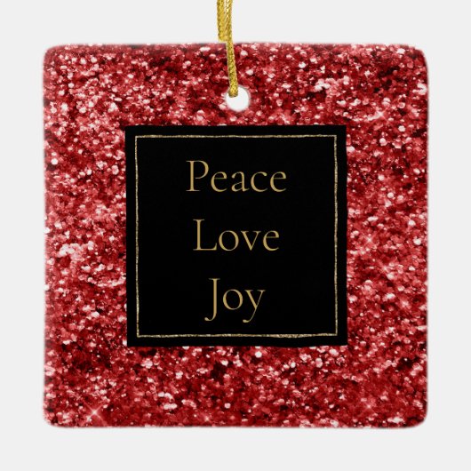 Rode Glitter Vrede Liefde Joy Keramisch Ornament (Voorkant)