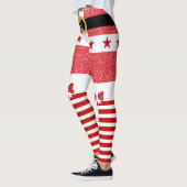 Rode Glitter & Witte Strepen Sterren Kerstmis Leggings (Links)