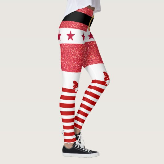 Rode Glitter & Witte Strepen Sterren Kerstmis Leggings (Rechts)