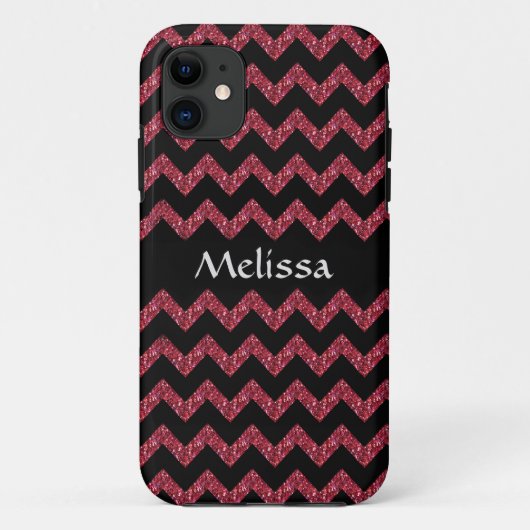 Rode glitter zig zag sjabloon Case-Mate iPhone case (Achterkant)
