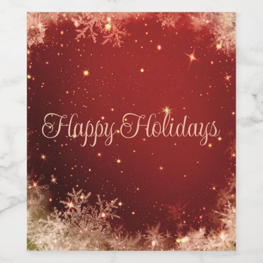 Rode glitterachtergrond met sneeuwvlokken wijn etiket (Enkel label)