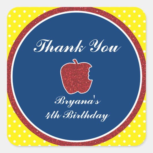 Rode Glitterappel Prinsessen Feest Favor Sticker (Voorkant)